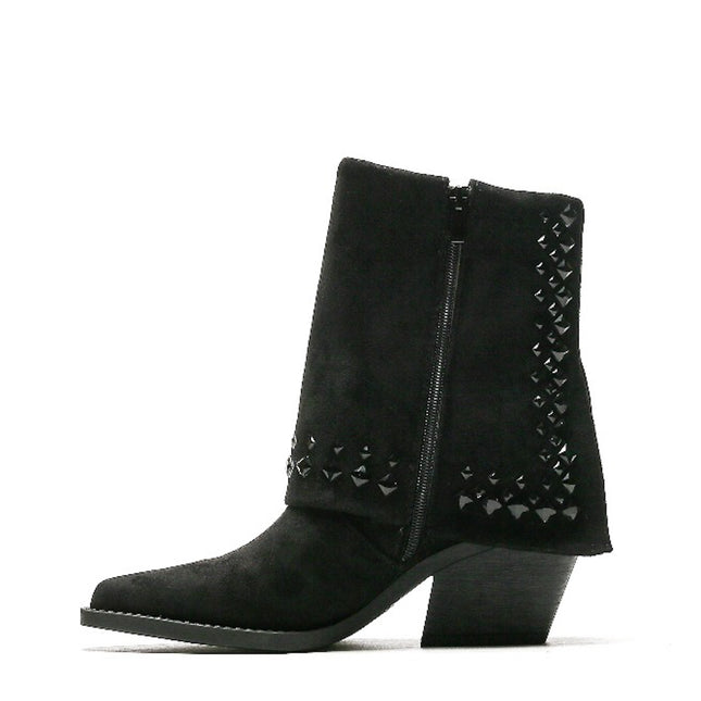 Smile Favorites Cowboystiefel Schwarz Suedine Flap Nieten