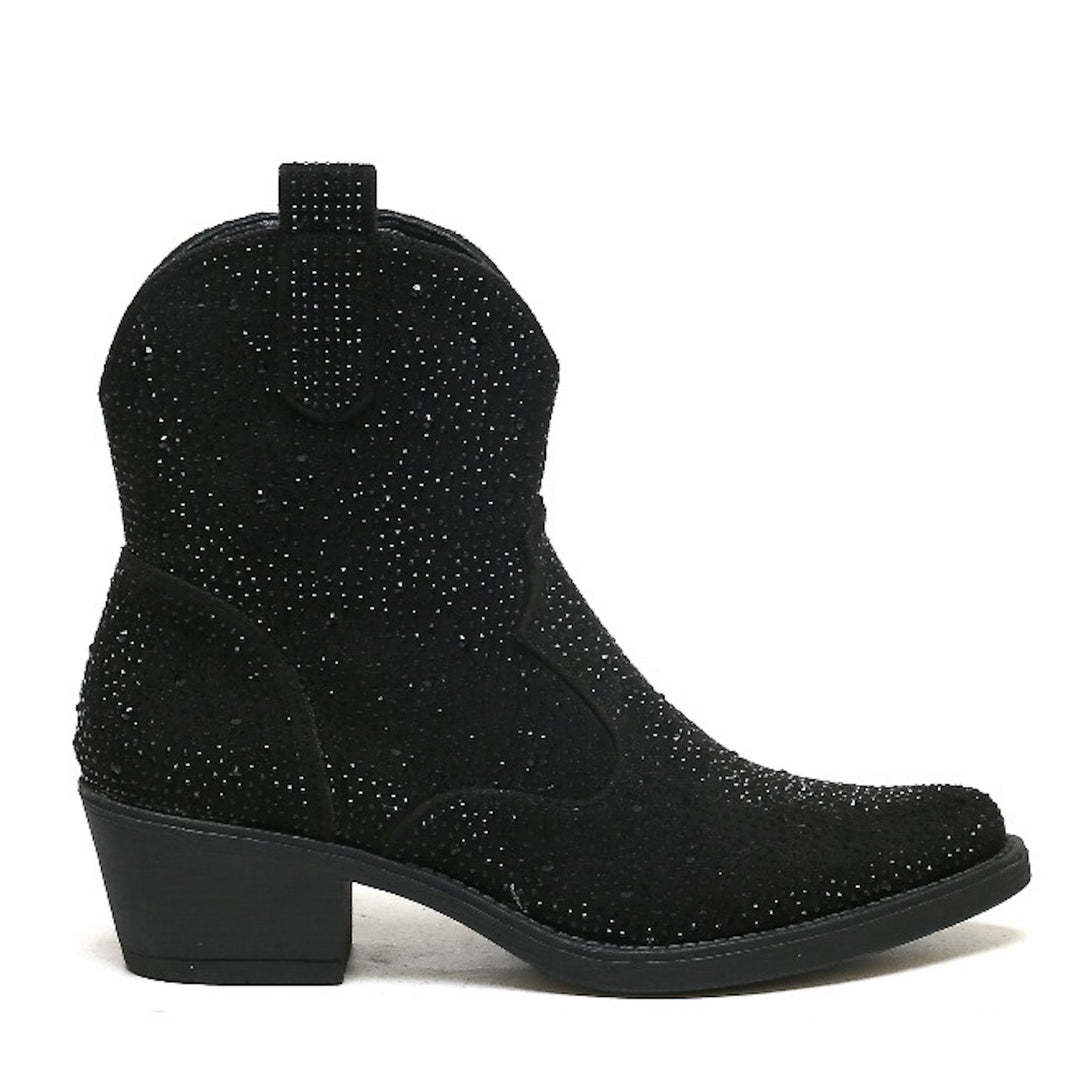 Smile Favorites Cowboy Stiefel Schwarz Suedine Short Strass