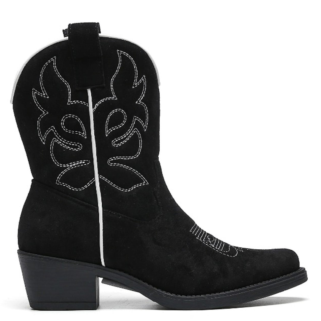 Smile Favorites Cowboystiefel Schwarz Suedine kurz Weiß Stitching