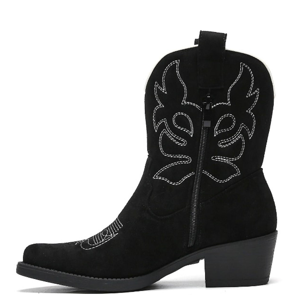 Smile Favorites Cowboystiefel Schwarz Suedine kurz Weiß Stitching