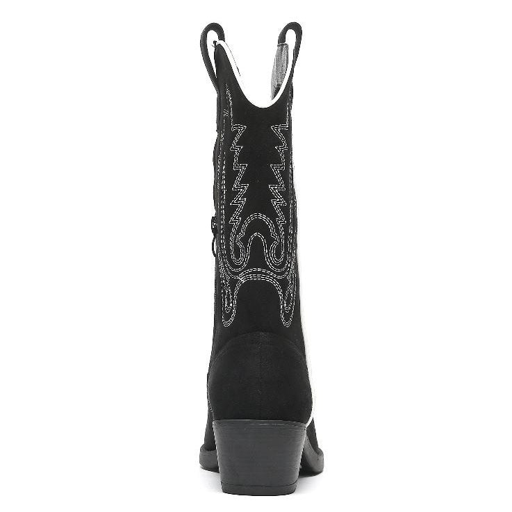 Smile Favorites Cowboystiefel Schwarzes Veloursleder mit weißen Nähten