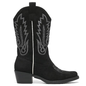 Smile Favorites Cowboystiefel Schwarzes Veloursleder mit weißen Nähten