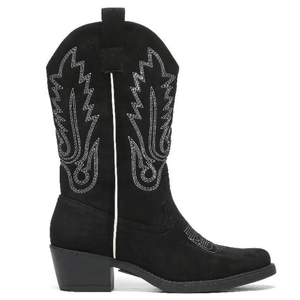 Smile Favorites Cowboystiefel Schwarzes Veloursleder mit weißen Nähten