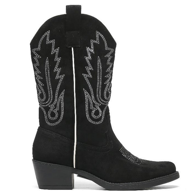 Smile Favorites Cowboystiefel Schwarzes Veloursleder mit weißen Nähten