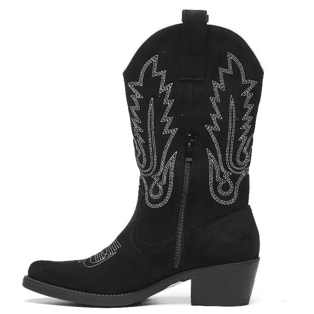 Smile Favorites Cowboystiefel Schwarzes Veloursleder mit weißen Nähten