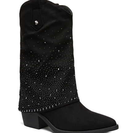 Smile Favorites Cowboy Stiefel Schwarz Suedine Strass Wrap