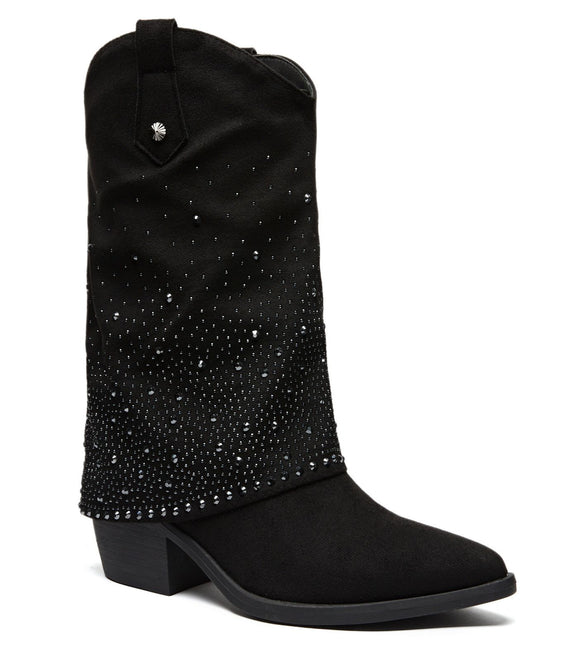 Smile Favorites Cowboy Stiefel Schwarz Suedine Strass Wrap