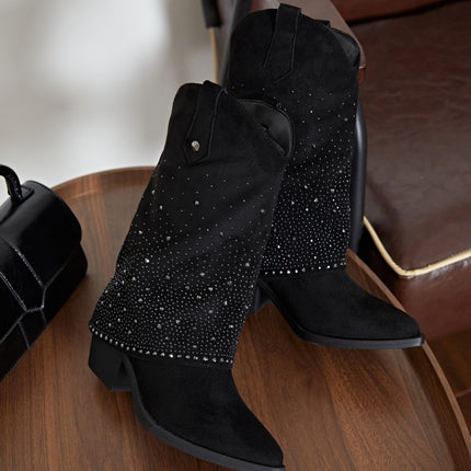 Smile Favorites Cowboy Stiefel Schwarz Suedine Strass Wrap