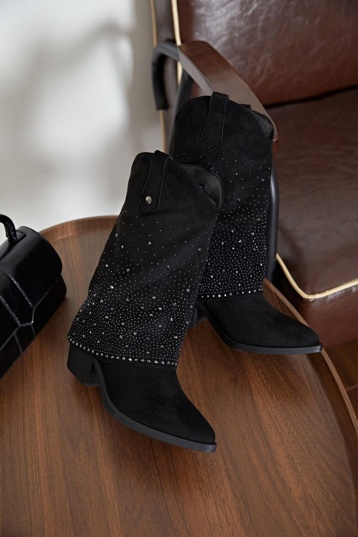 Smile Favorites Cowboy Stiefel Schwarz Suedine Strass Wrap