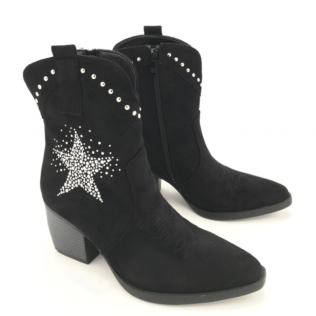 Smile Favorites Cowboystiefel Schwarz Suedine Star Silber