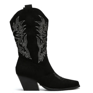 Smile Favorites Cowboystiefel Schwarz Wildleder Nähte Beige