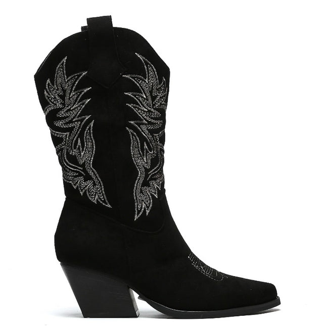 Smile Favorites Cowboystiefel Schwarz Wildleder Nähte Beige