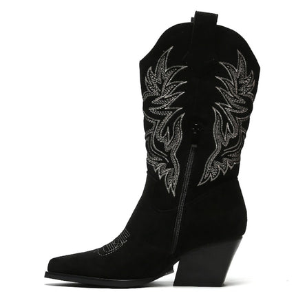 Smile Favorites Cowboystiefel Schwarz Wildleder Nähte Beige