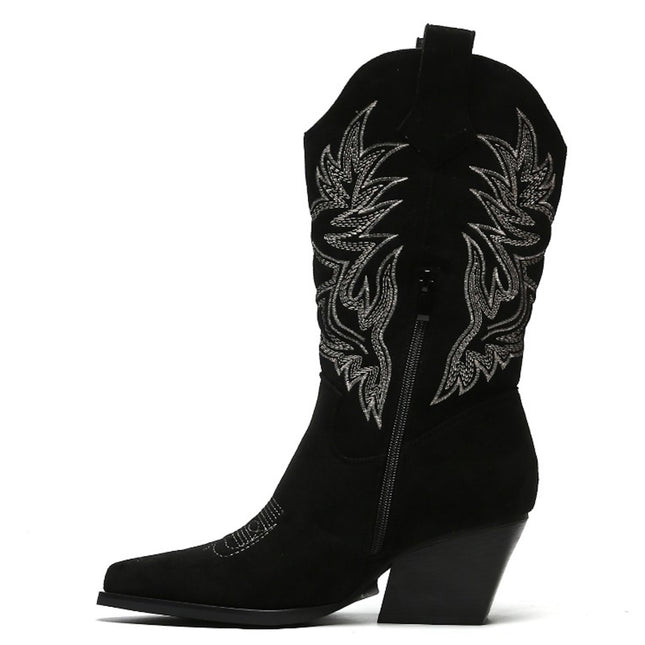 Smile Favorites Cowboystiefel Schwarz Wildleder Nähte Beige