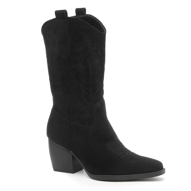 Smile Favorites Cowboy Stiefel Schwarz Suedine Stitching