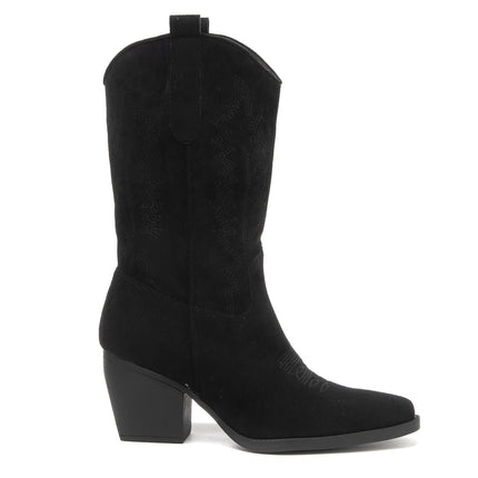 Smile Favorites Cowboy Stiefel Schwarz Suedine Stitching