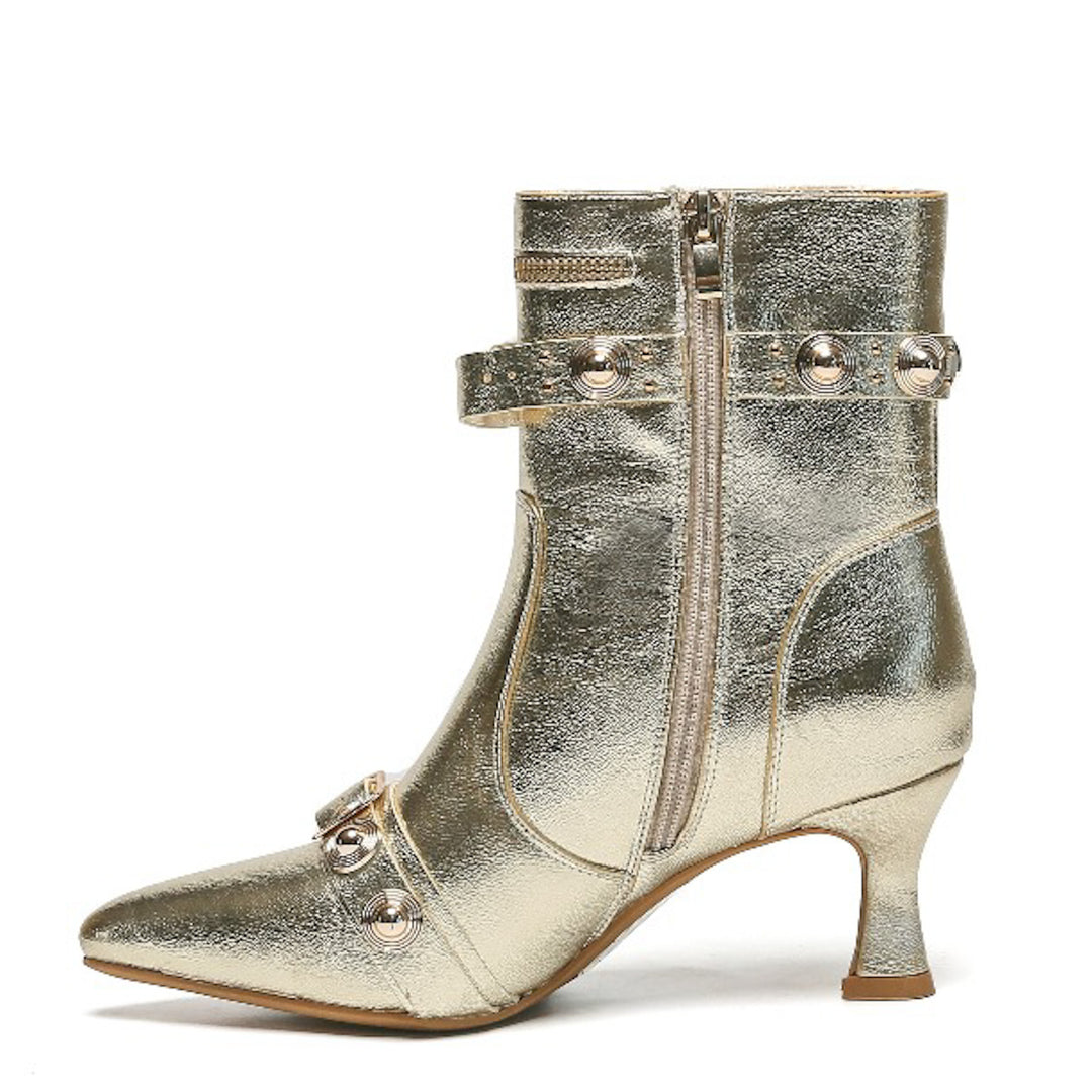 Smile Favorites Stiefelette Gold Nieten Reißverschluss