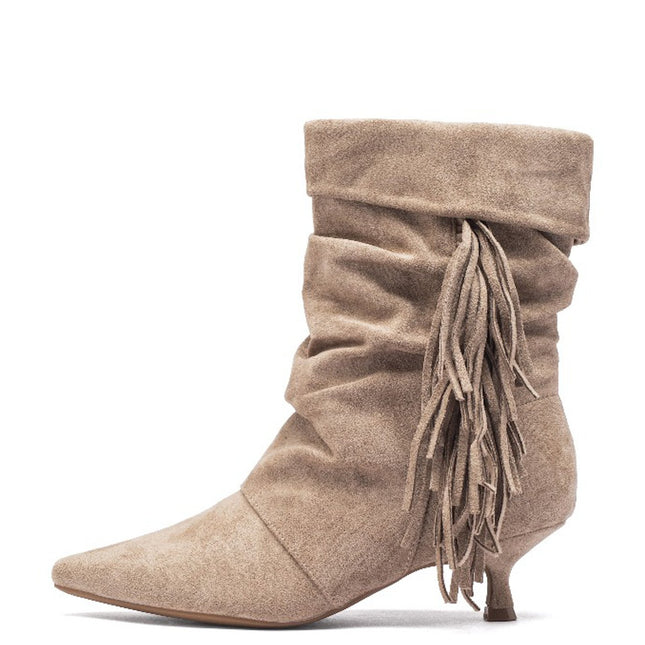 Smile Favorites Schnürstiefel Khaki Suedine Fransen