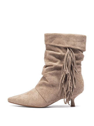 Smile Favorites Schnürstiefel Khaki Suedine Fransen