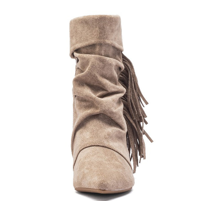 Smile Favorites Schnürstiefel Khaki Suedine Fransen