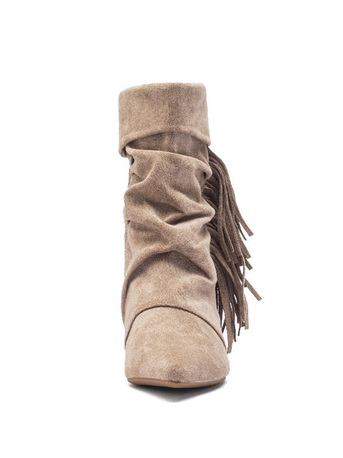 Smile Favorites Schnürstiefel Khaki Suedine Fransen