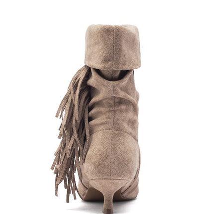 Smile Favorites Schnürstiefel Khaki Suedine Fransen