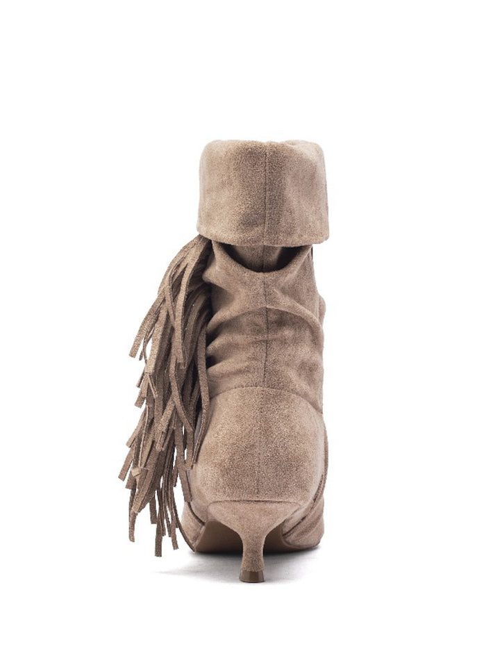 Smile Favorites Schnürstiefel Khaki Suedine Fransen