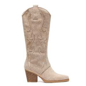 Smile Favorites Hohe Cowboystiefel Beige Suedine Flamme