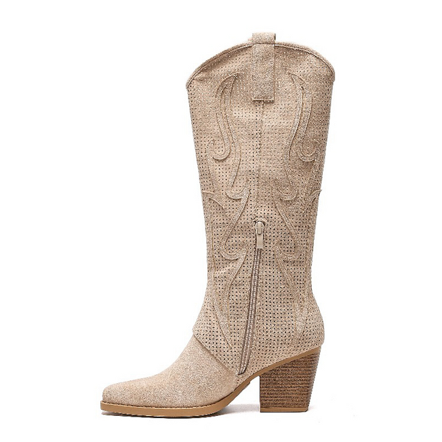 Smile Favorites Hohe Cowboystiefel Beige Suedine Flamme