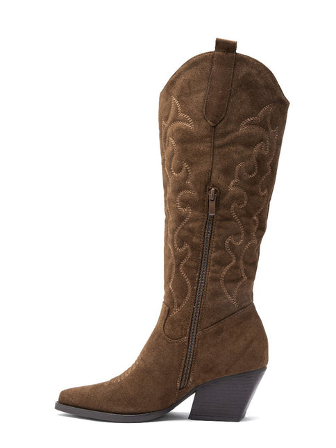 Smile Favorites Hohe Cowboystiefel Braun Suedine Nähte