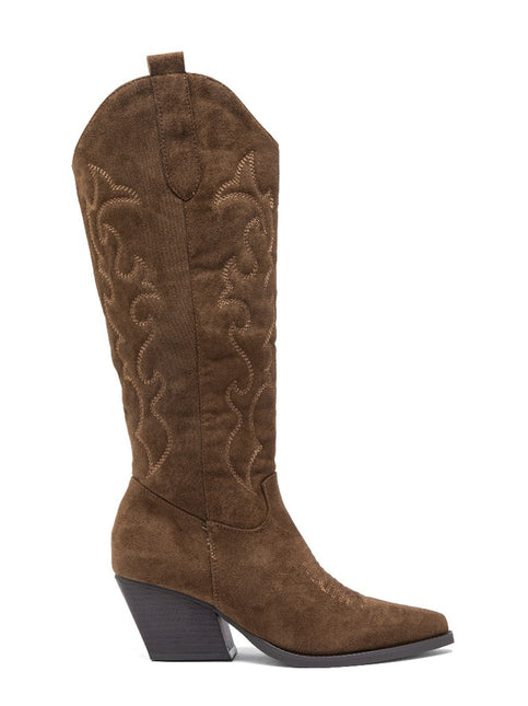 Smile Favorites Hohe Cowboystiefel Braun Suedine Nähte