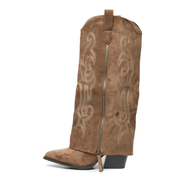 Smile Favorites Hohe Cowboystiefel Khaki Nähte Klappe Zipper