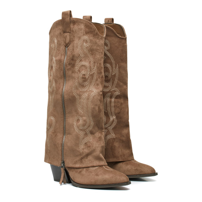 Smile Favorites Hohe Cowboystiefel Khaki Nähte Klappe Zipper