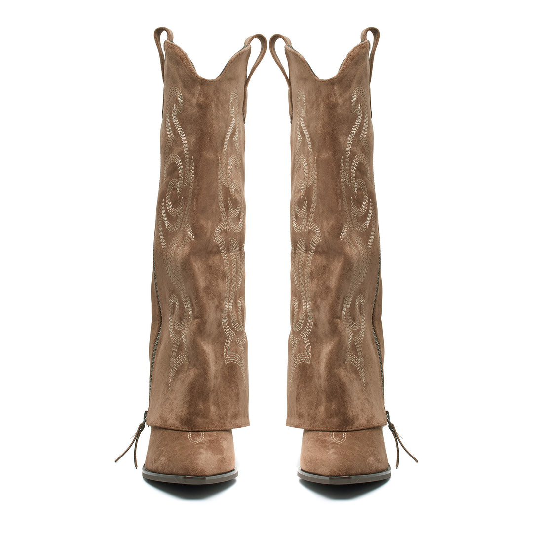 Smile Favorites Hohe Cowboystiefel Khaki Nähte Klappe Zipper