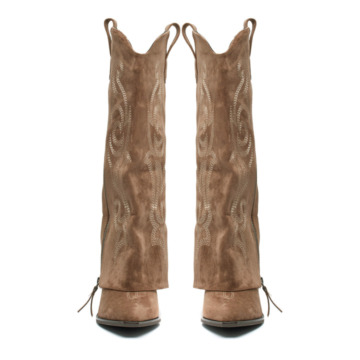 Smile Favorites Hohe Cowboystiefel Khaki Nähte Klappe Zipper
