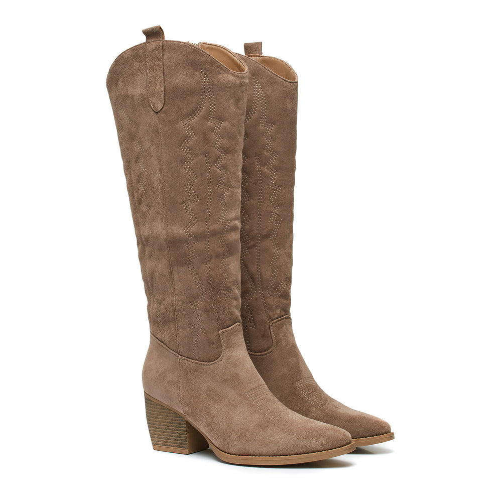 Smile Favorites Hohe Cowboystiefel Khaki Nähte