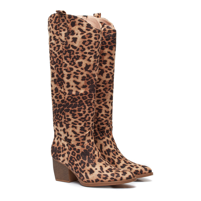 Smile Favorites hohe Cowboy-Stiefel Leopard Print