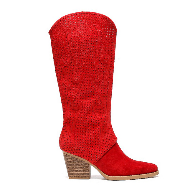 Smile Favorites Hohe Cowboystiefel Rot Suedine Flamme