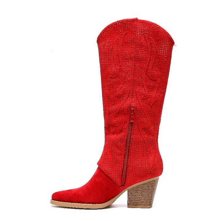 Smile Favorites Hohe Cowboystiefel Rot Suedine Flamme