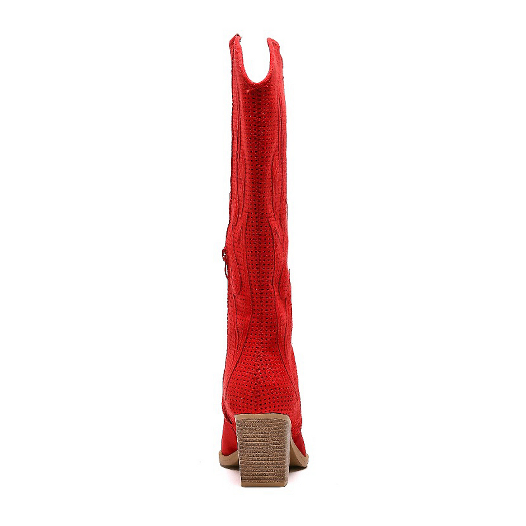Smile Favorites Hohe Cowboystiefel Rot Suedine Flamme