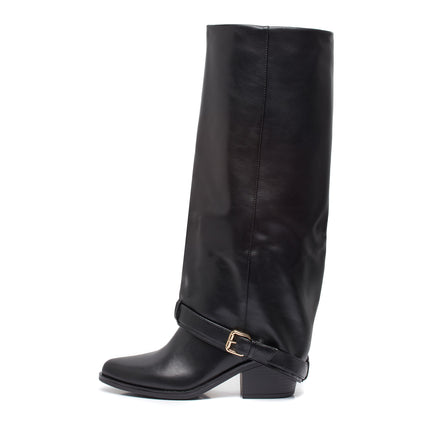 Smile Favorites Hohe Stiefel Schwarz Klappe Gold Schnalle