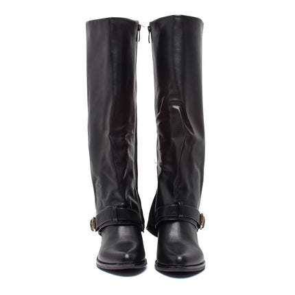 Smile Favorites Hohe Stiefel Schwarz Klappe Gold Schnalle