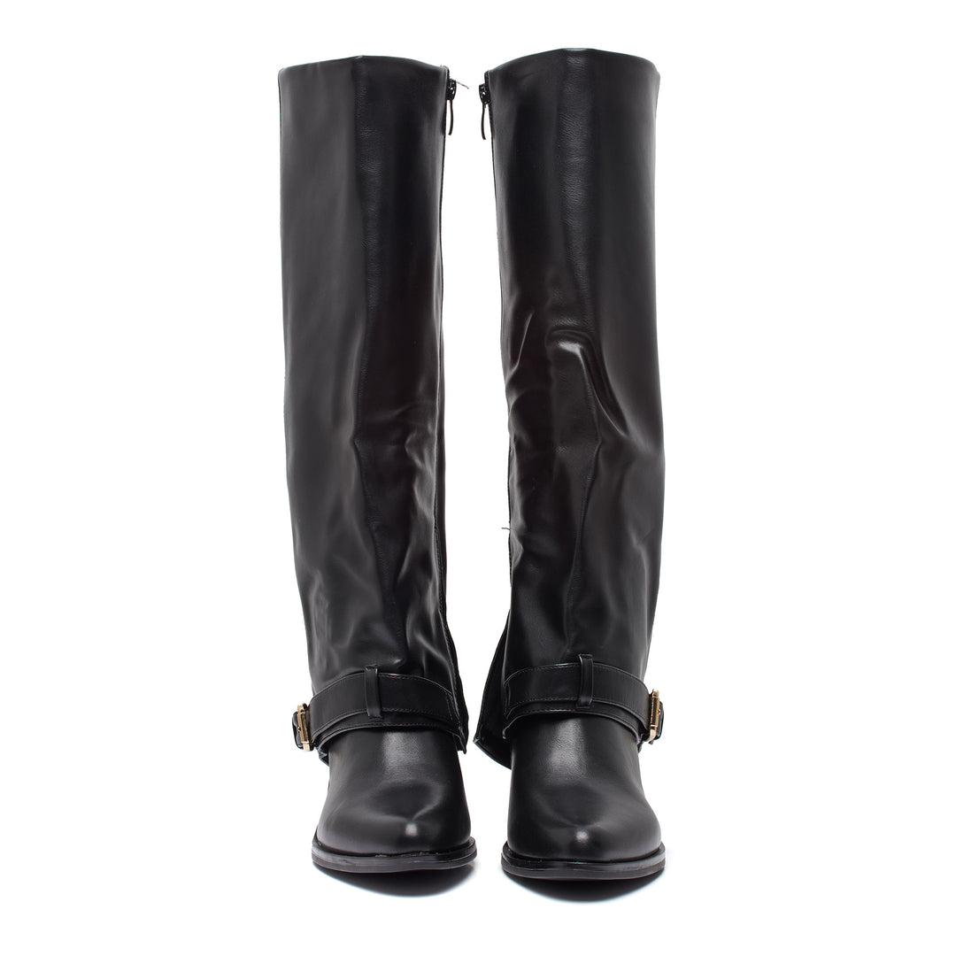Smile Favorites Hohe Stiefel Schwarz Klappe Gold Schnalle