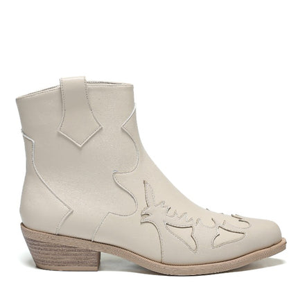 Smile Favorites Kurze Cowboystiefel Beige Flamme Niedriger Absatz