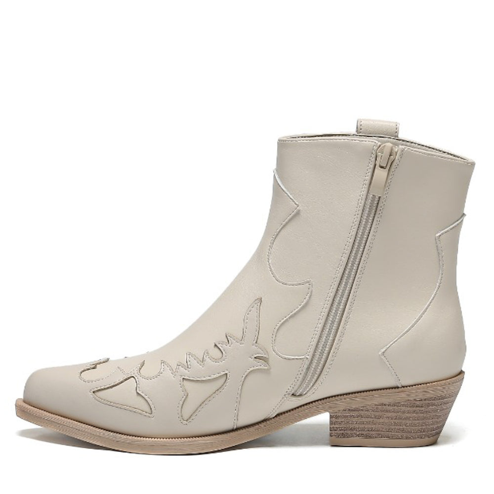 Smile Favorites Kurze Cowboystiefel Beige Flamme Niedriger Absatz