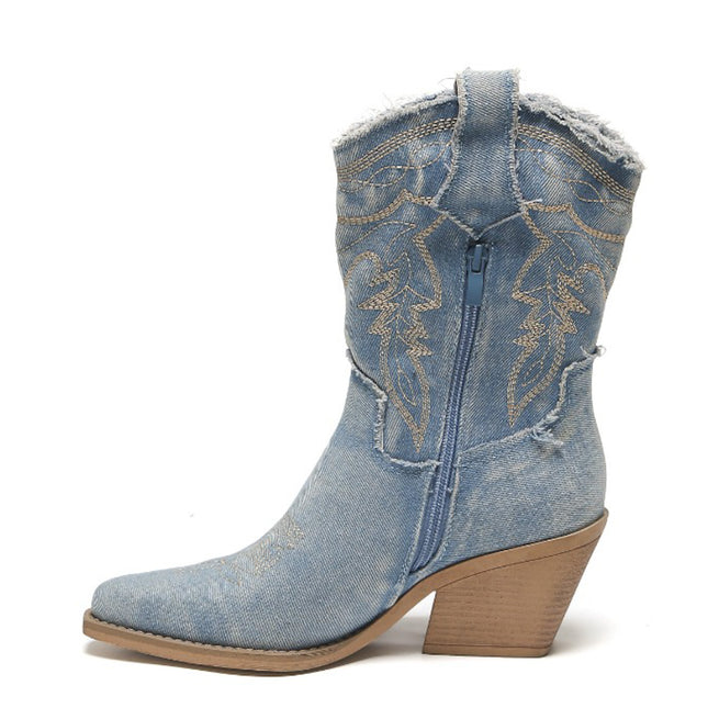 Smile Favorites Kurze Cowboystiefel Blau Denim Washed
