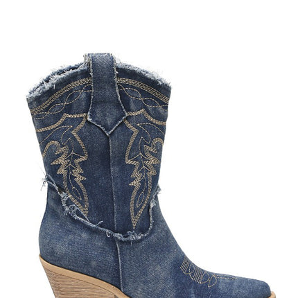 Smile Favorites Kurze Cowboystiefel Dunkelblau Denim gewaschen