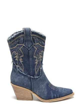 Smile Favorites Kurze Cowboystiefel Dunkelblau Denim gewaschen