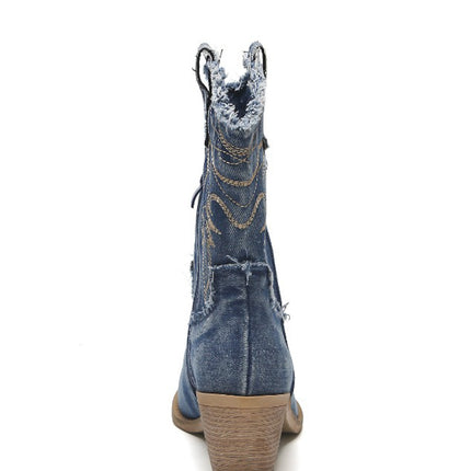 Smile Favorites Kurze Cowboystiefel Dunkelblau Denim gewaschen