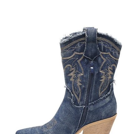 Smile Favorites Kurze Cowboystiefel Dunkelblau Denim gewaschen